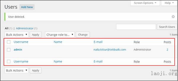 WordPress Delete User