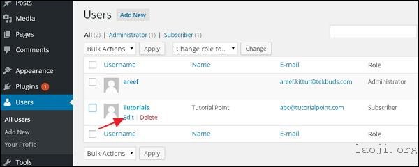 WordPress Edit Users