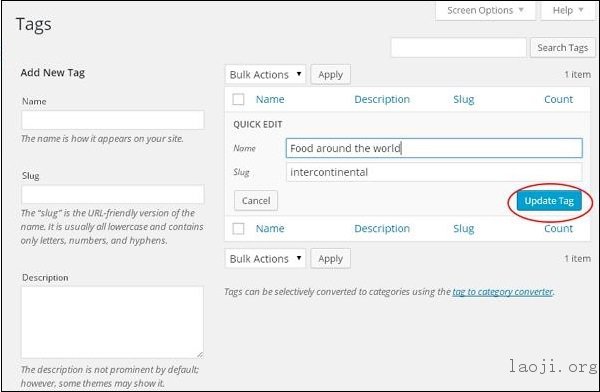 WordPress Edit Tags