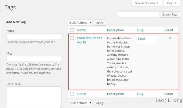 WordPress Add Tags