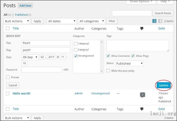 WordPress Edit Posts