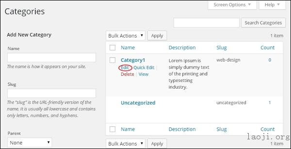 WordPress Edit Category