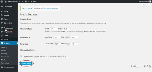 Wordpress Media Setting